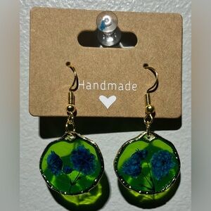 Handmade Green and Blue Floral Earrings